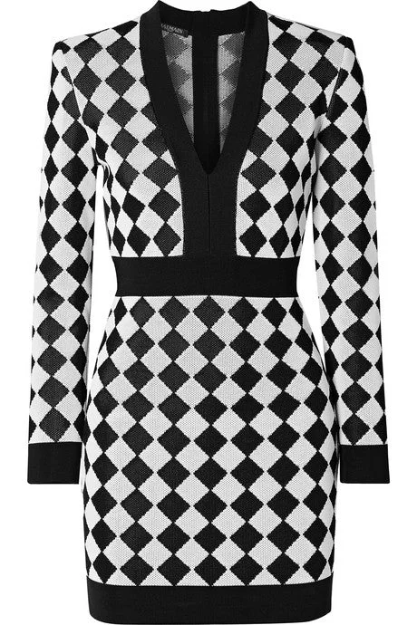 Two-tone intarsia-knit mini dress Trendy A-Line Mini Dress