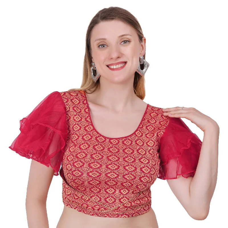 Vamika Hosiery Maroon Butterfly Frill Sleeves Blouse Peter Pan Collar Blouse