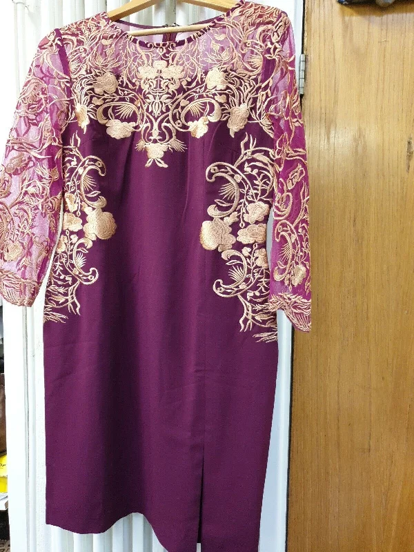 Lanelle Purple Gold Embroidered Slit Mini Dress  Size XXL RefA7 Fashionable Mini Dress with Slits