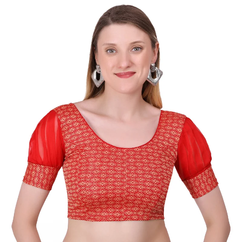 Vamika Heavy Double Phase Fabric Red Balloon Sleeves Blouse Embroidered Floral Blouse Vamika Heavy Double Phase Fabric Red Balloon Sleeves Blouse Embroidered Floral Blouse