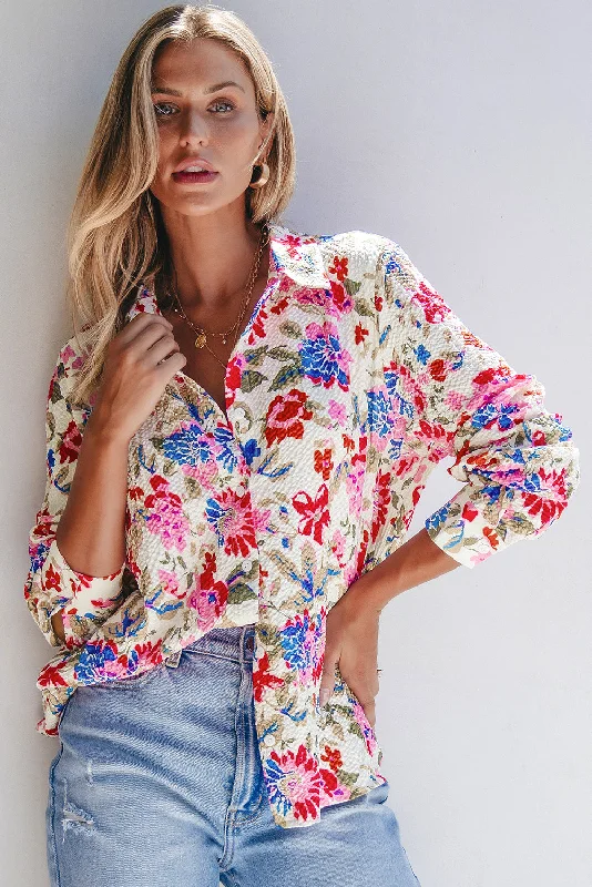 Red Floral Print Slim Fit Buttoned Turn Down Collar Shirt-- Graphic T-Shirt Round Neck Polyester Red Floral Print Slim Fit Buttoned Turn Down Collar Shirt-- Graphic T-Shirt Round Neck Polyester