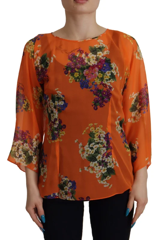Dolce & Gabbana Elegant Floral Silk Blouse with Back Women's Zipper Soft Satin Blouse