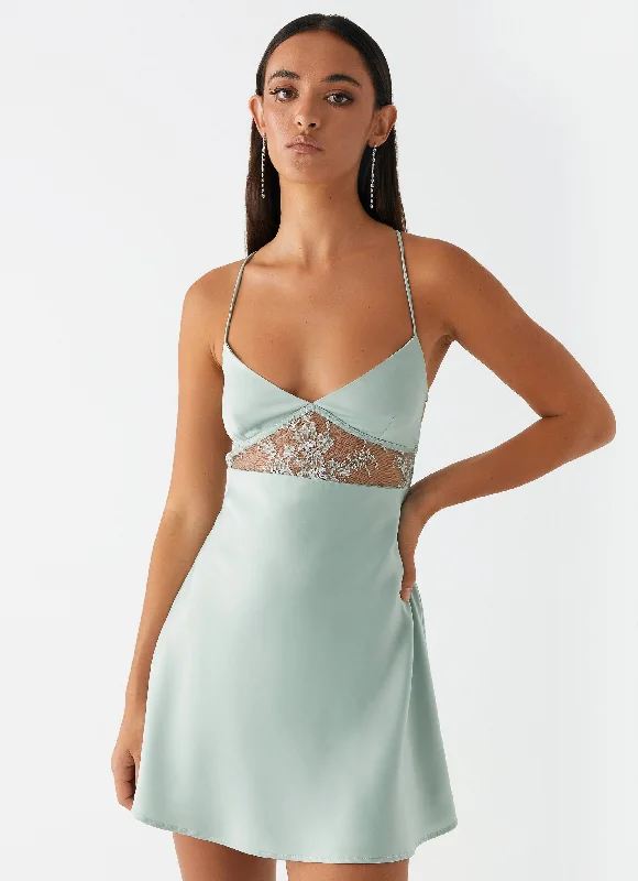 Korren Lace Mini Dress - Sage Fashionable Polka Dot Mini Dress