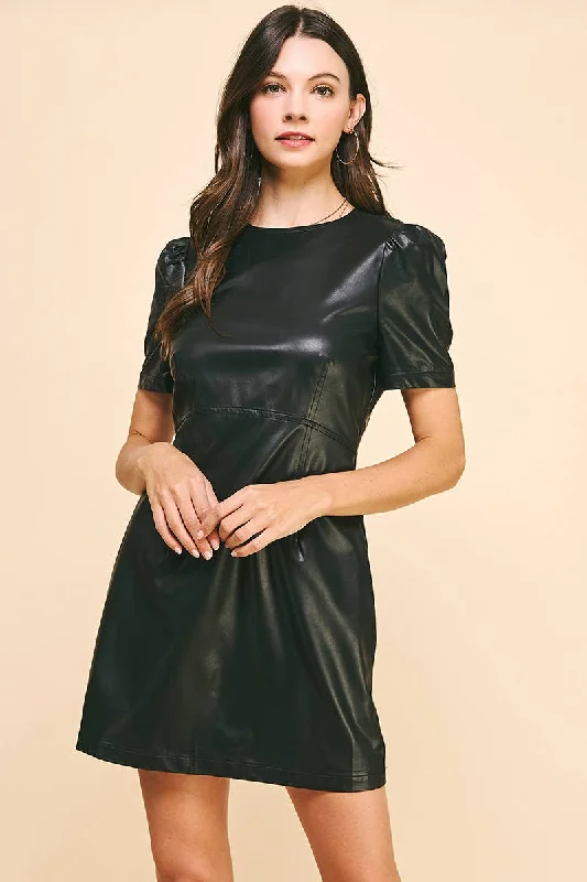 Vegan Leather Mini Dress by PINCH - Black Fashionable Boho-Chic Mini Dress