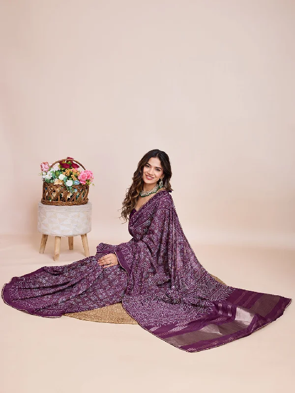 NOZ2TOZ Women's Party Wear Jari Weaving Pallu Semi Cotton Saree With Unstitched Blouse - Purple Satin Long Blouse NOZ2TOZ Women's Party Wear Jari Weaving Pallu Semi Cotton Saree With Unstitched Blouse - Purple Satin Long Blouse