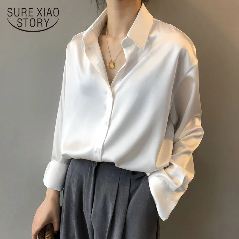 Elegant Long Sleeves Satin Blouse Soft Modal Blouse
