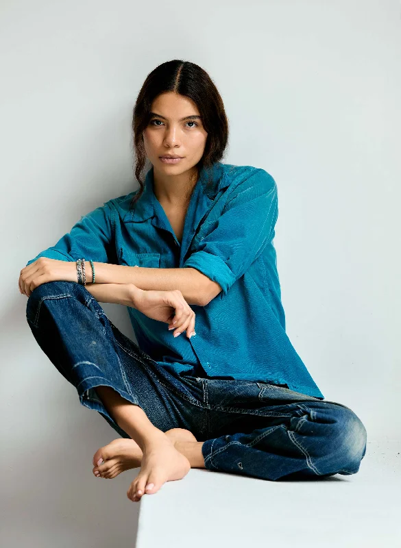 the palmer corduroy shirt in teal-- Striped Floral Plaid