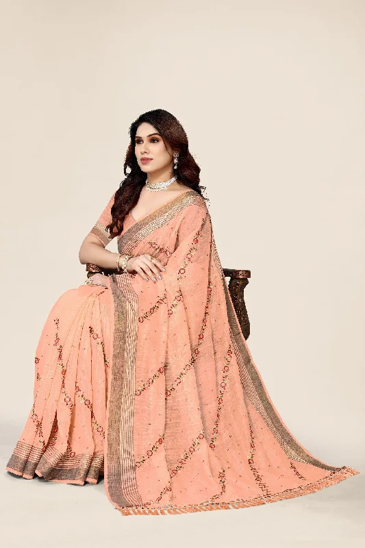 NOZ2TOZ Women's Party Wear Full Embroidery Worked Cotton Saree With Unstitched Blouse - Orange Smart Business Blouse NOZ2TOZ Women's Party Wear Full Embroidery Worked Cotton Saree With Unstitched Blouse - Orange Smart Business Blouse