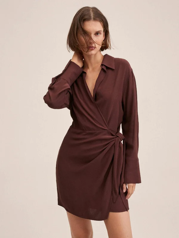 Mango Wrap Detail Mini Dress - Brown. UK 6. ****V168 Classic White Mini Dress