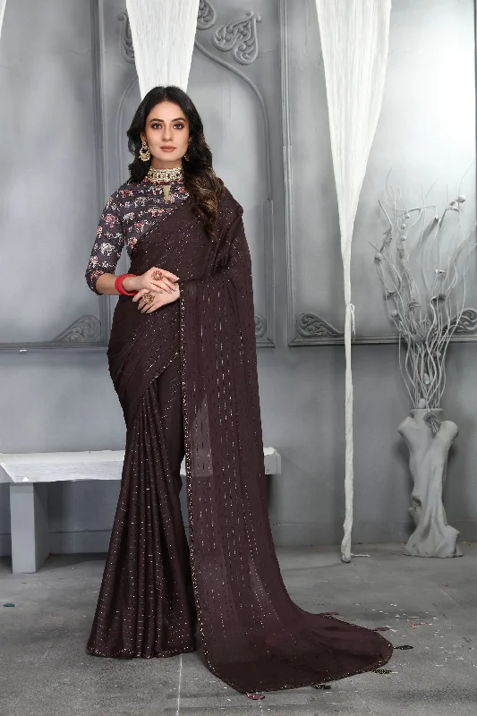 Sonakshi Coffee Sequence with Digital Printed Silk Moss Designer Saree with Blouse Elegant Semi-Sheer Blouse Sonakshi Coffee Sequence with Digital Printed Silk Moss Designer Saree with Blouse Elegant Semi-Sheer Blouse
