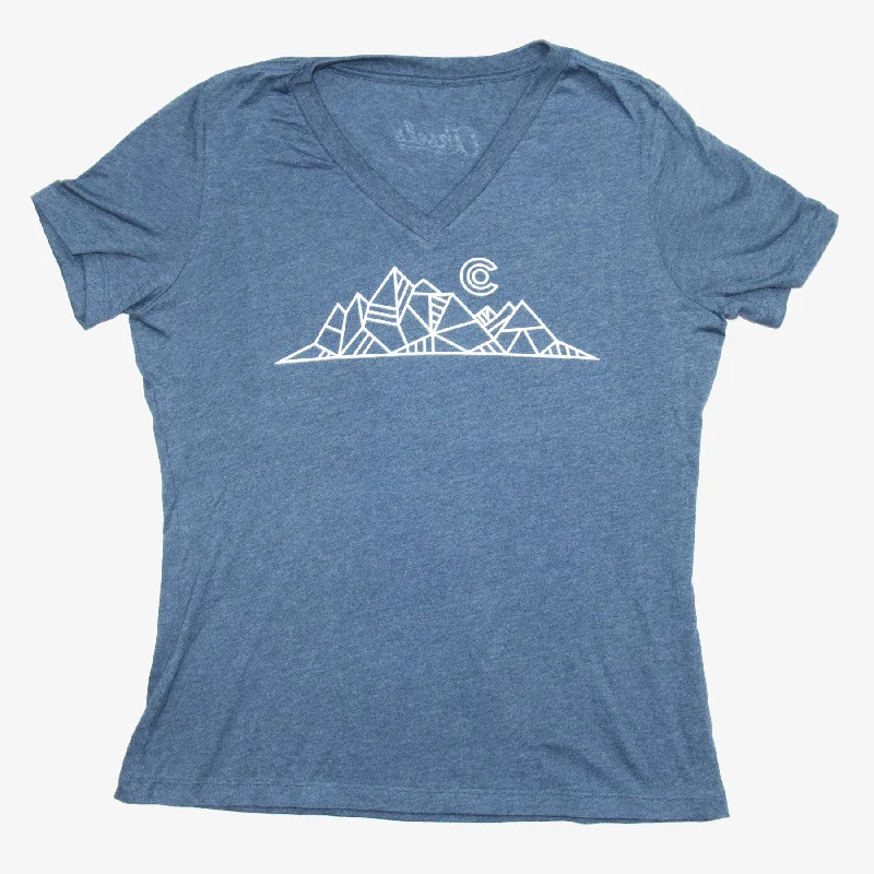 Women's Colorado Geometric V-Neck T-Shirt-- Hooded Caped Shawl Collar