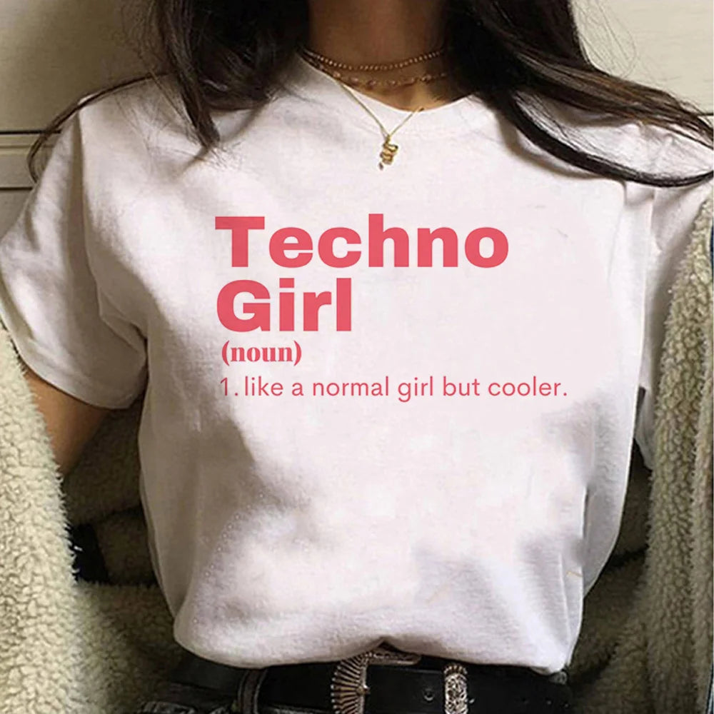 Techno tshirt women streetwear summer Tee girl designer 2000s clothes-- Welt Pockets Slit Pockets Techno tshirt women streetwear summer Tee girl designer 2000s clothes-- Welt Pockets Slit Pockets