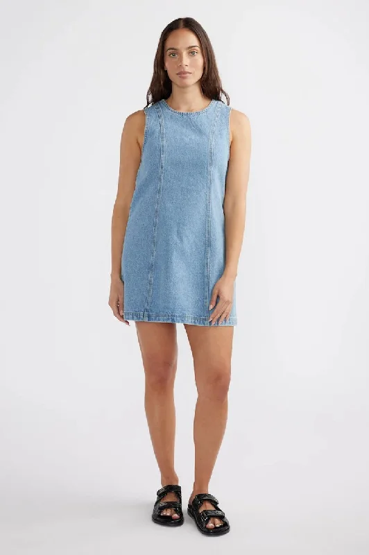 Ena Pelly Reese Mini Dress - Blue Wash Fashionable Polka Dot Mini Dress