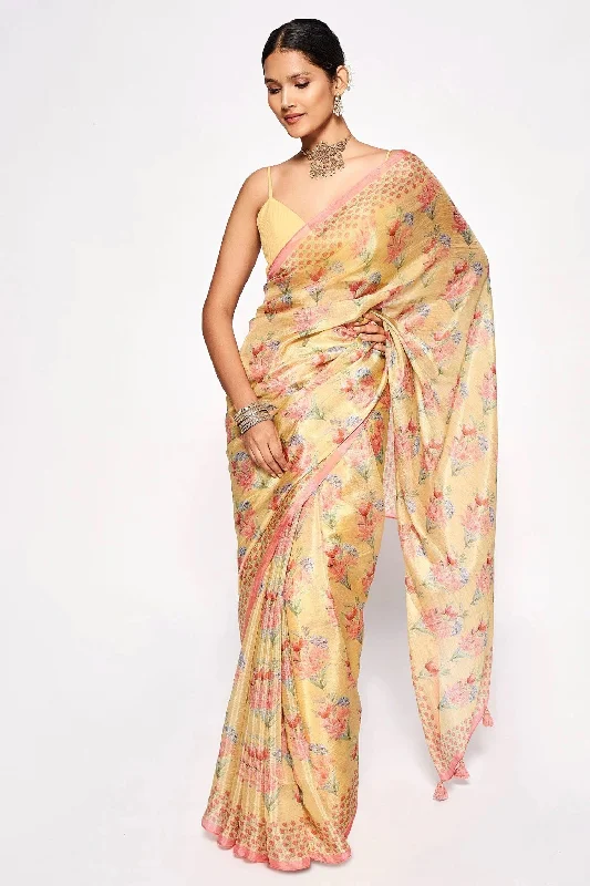 Sonakshi Mustard Embroidery with Digital Printed Pure Chinon Designer Saree with Blouse Peter Pan Collar Blouse Sonakshi Mustard Embroidery with Digital Printed Pure Chinon Designer Saree with Blouse Peter Pan Collar Blouse