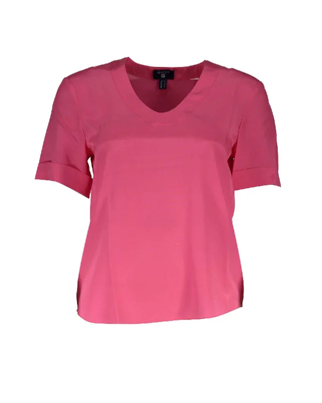 Gant  Women's Silk V-Neck Blouse Feminine Ruffle Blouse