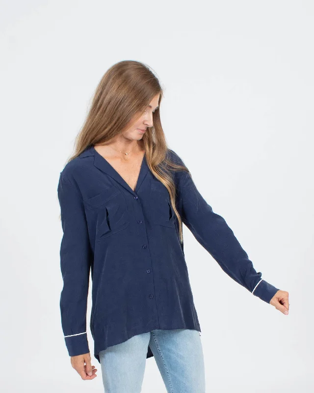 Button Down Blouse Asymmetric Hem Blouse