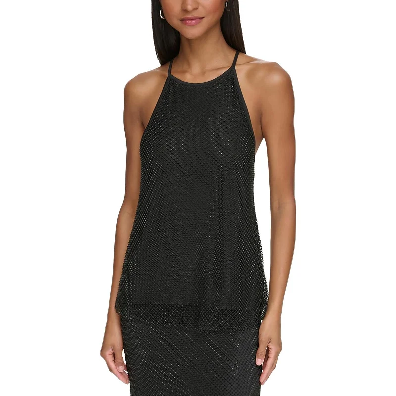 Womens Mesh Jeweled Blouse Slim Fit Blouse