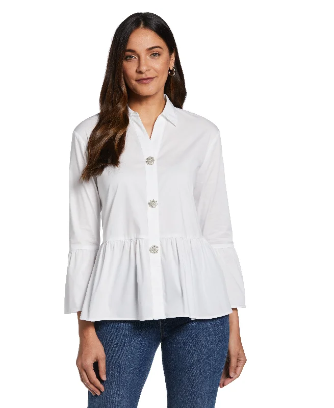 Poplin Peplum Blouse Silky Tunic Blouse