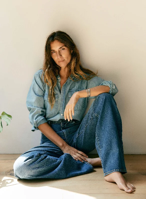 sierra chambray shirt-- Solid Print Embellished