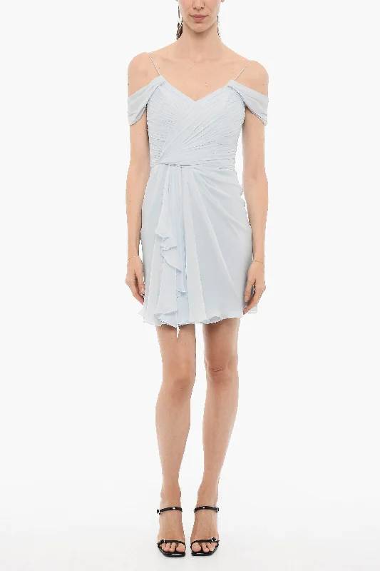 Costarellos Draped Silk Mini Dress 42 Italian size Comfortable Zip-Up Mini Dress