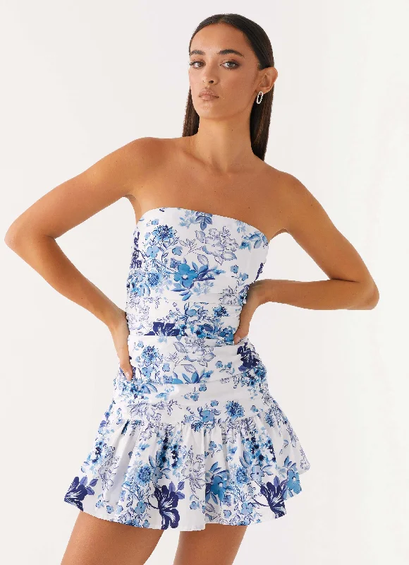 Carmel Mini Dress - Serene Sky Floral Cozy Cotton Mini Dress