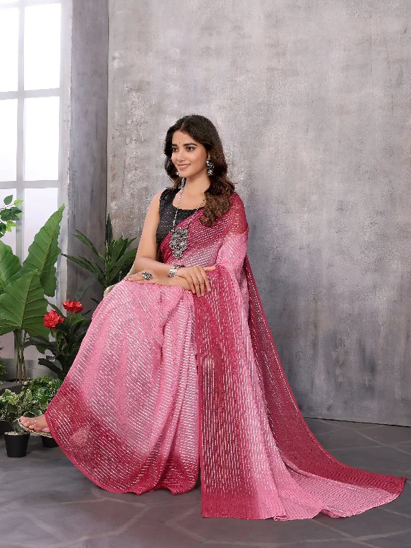 NOZ2TOZ Women's Party Wear Jari Weaving Worked Ready To Wear Saree With Unstitched Blouse - Maroon Embroidered Cotton Blouse