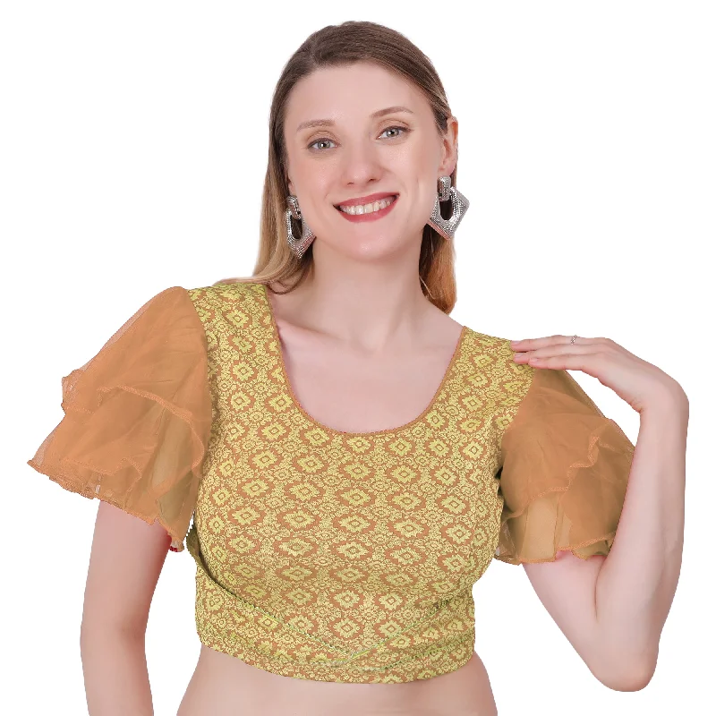 Vamika Hosiery Light Brown Butterfly Frill Sleeves Blouse Frilled Cuff Blouse