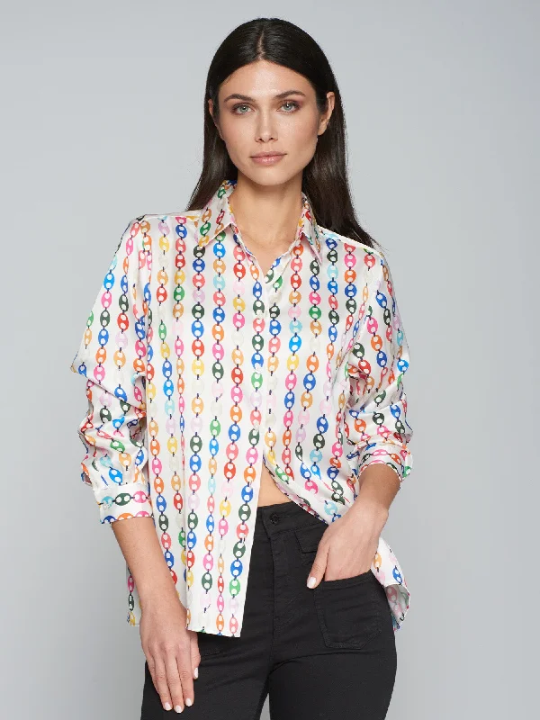 Vilagallo Chain Print Shirt-- Zippered Front Buttoned Front Snap Front