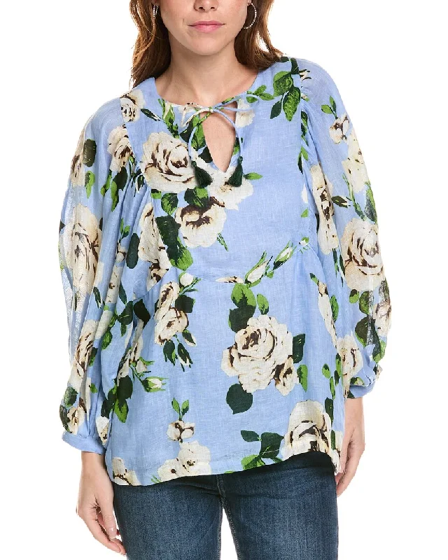 Samantha Sung Linen Blouse Floral Print Blouse