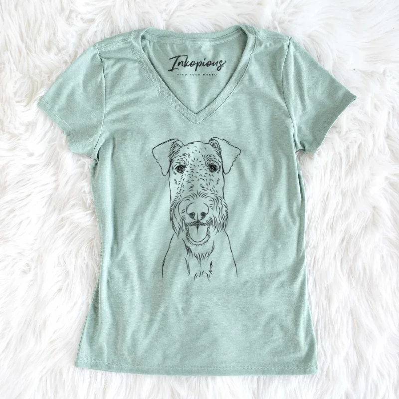 Bare Andy the Airedale Terrier - Women's V-neck Shirt-- Terry Blend Velvet Blend Canvas Blend Bare Andy the Airedale Terrier - Women's V-neck Shirt-- Terry Blend Velvet Blend Canvas Blend