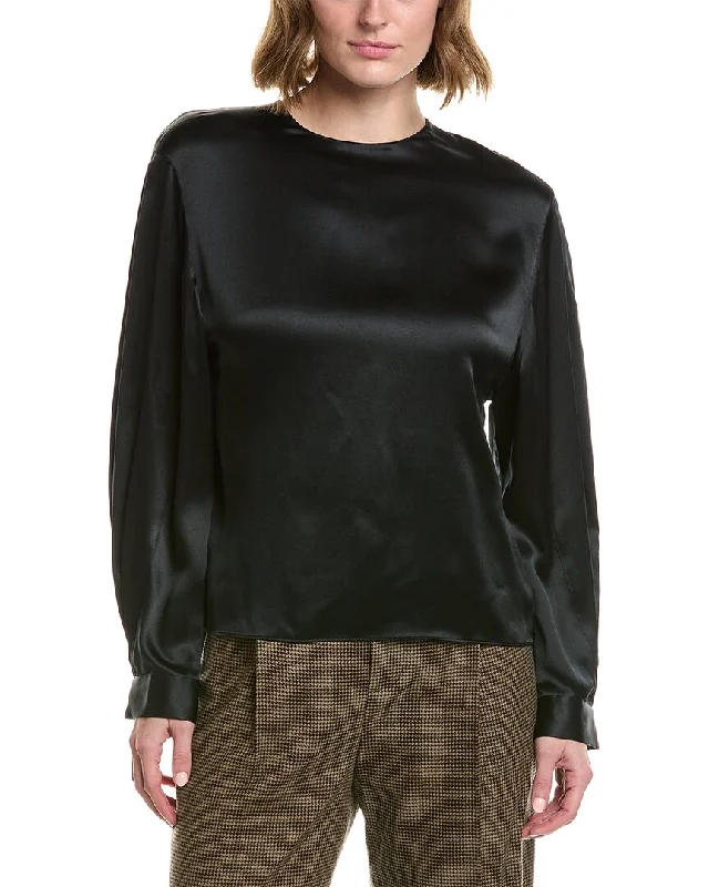 Vince Pleated Cuff Silk Blouse Lightweight Tunic Blouse