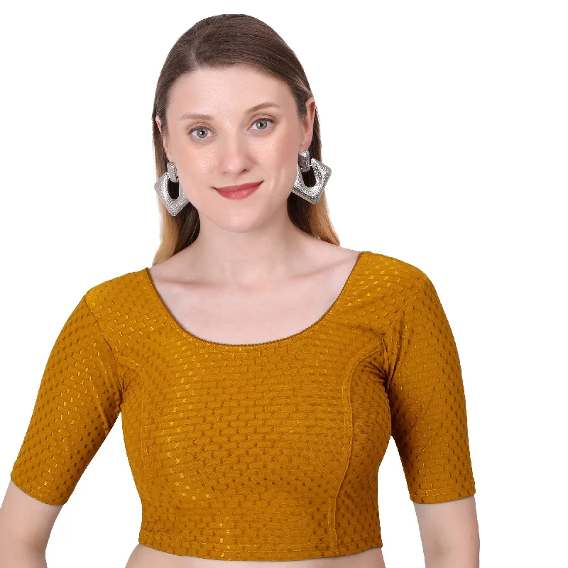 Vamika Cotton Lycra Stretchable Fabric Mustard Stretchable Blouse Puff Sleeve Blouse Vamika Cotton Lycra Stretchable Fabric Mustard Stretchable Blouse Puff Sleeve Blouse