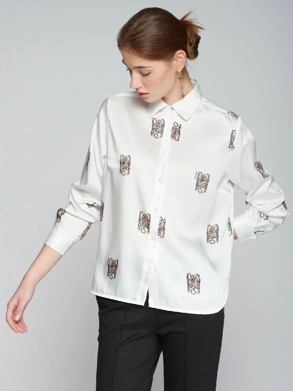 Vilagallo Tiger Print Shirt-- Mesh Blend Leather Blend Suede Blend
