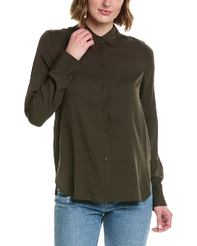 Vince Slim Fitted Silk-Blend Blouse Elegant Peplum Blouse
