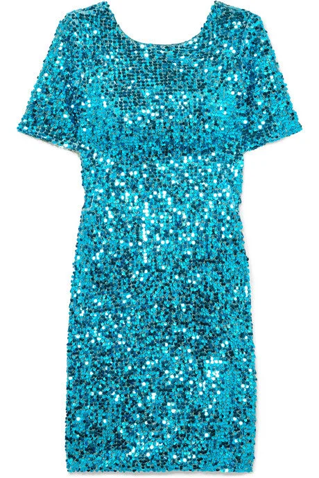 Sequined georgette mini dress Stylish Short-Sleeve Mini Dress