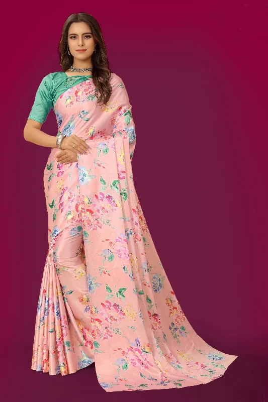 Sonakshi Women's Multicolor Pure Japan Satin Digital Printed Designer Saree with Blouse Sheer Mesh Blouse Sonakshi Women's Multicolor Pure Japan Satin Digital Printed Designer Saree with Blouse Sheer Mesh Blouse