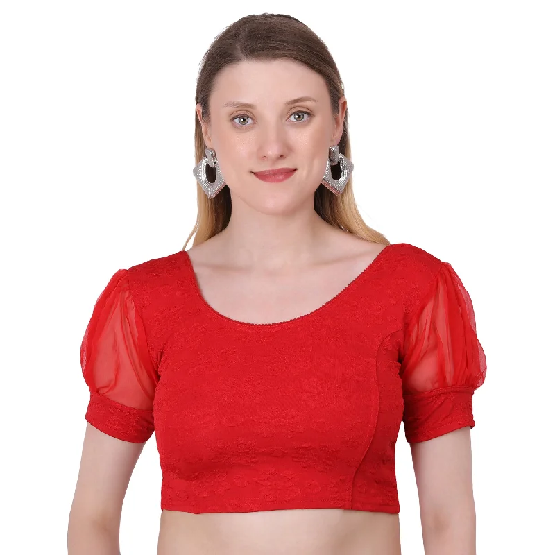 Vamika Cotton Lycra Stretchable Fabric Red Balloon Sleeves Blouse Office Formal Blouse Vamika Cotton Lycra Stretchable Fabric Red Balloon Sleeves Blouse Office Formal Blouse