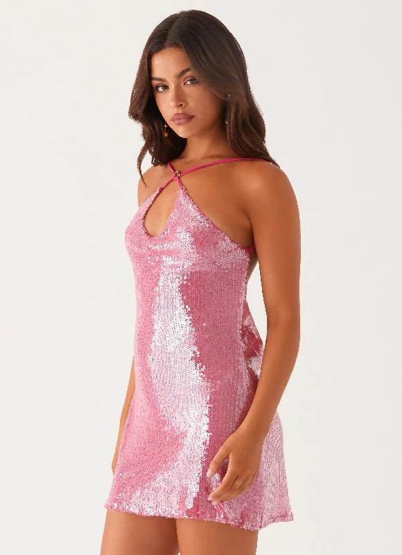 Radiant Energy Cowl Back Mini Dress - Fuchsia Trendy Tulle Mini Dress