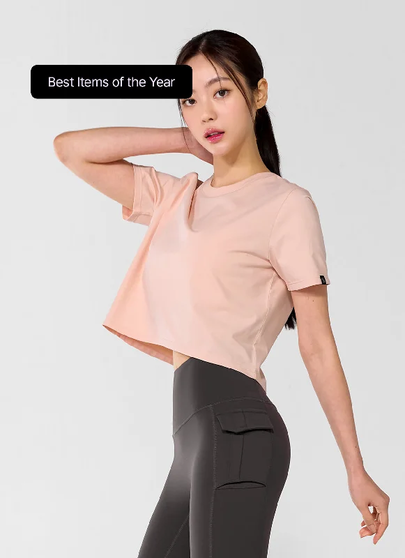 Basic Stretch Crop T-shirts-- Elasticated Padded Insulated