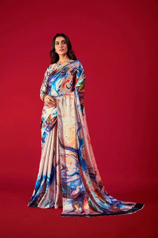 Sonakshi Women's Multicolor Digital Printed Satin Crepe Saree with Blouse Chic Wrap Blouse Sonakshi Women's Multicolor Digital Printed Satin Crepe Saree with Blouse Chic Wrap Blouse