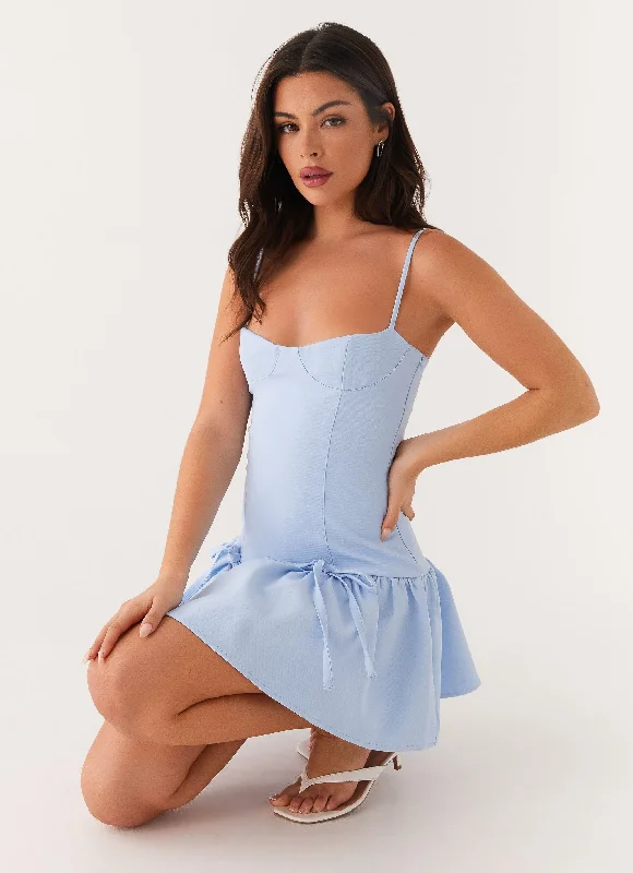 Running Late Mini Dress - Blue Stylish Sweetheart Neck Mini Dress