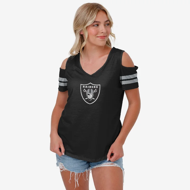 Las Vegas Raiders Womens Cold Shoulder T-Shirt-- Fashionable Trendy Casual