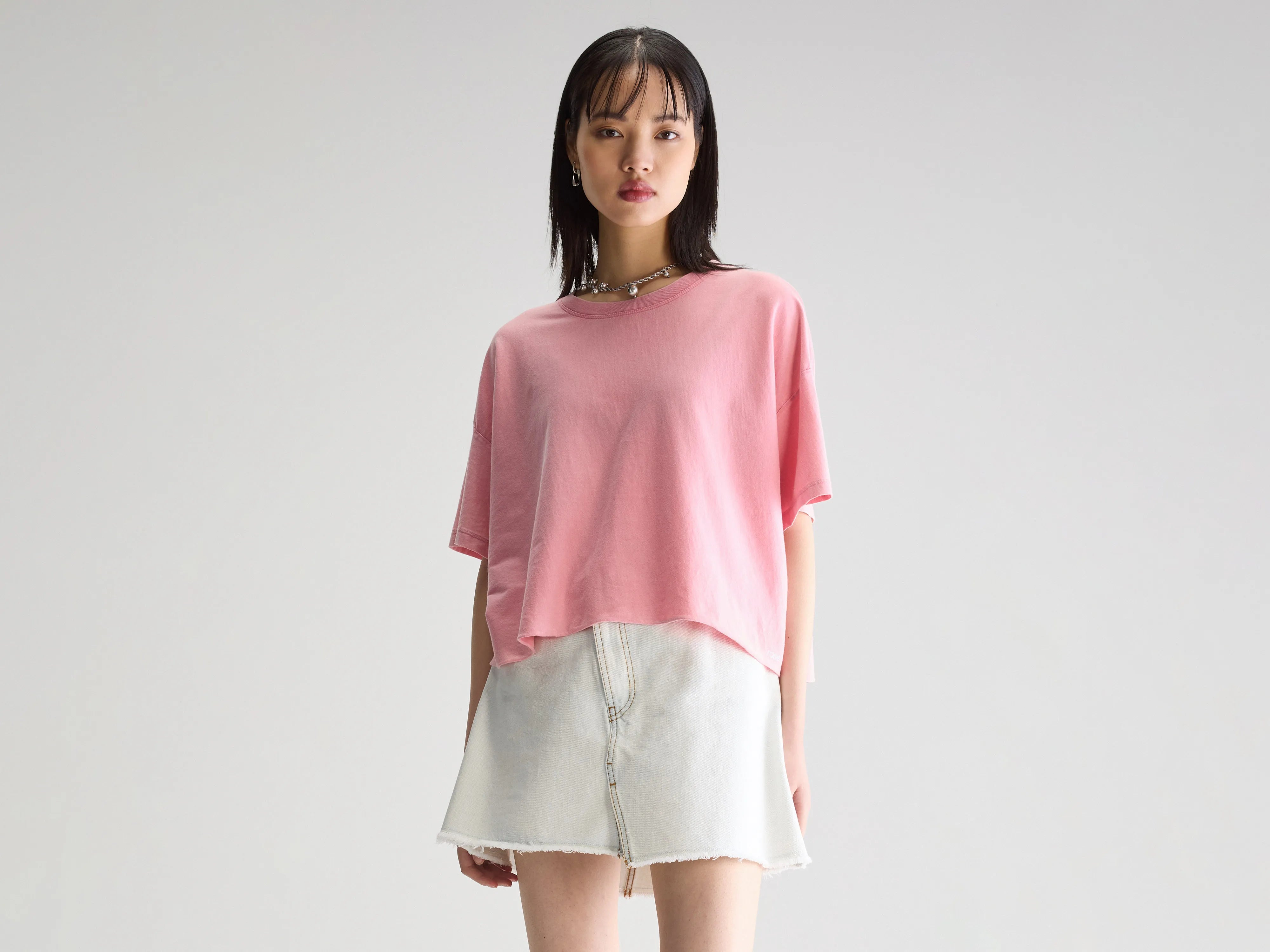 Farpy cropped t-shirt (251 / W / PINKLADY)-- Lace Blend Ribbed Blend Corduroy Blend