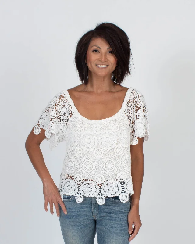 Crochet Short Sleeve Blouse Romantic Lace Blouse
