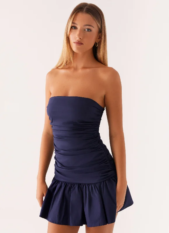Carmel Mini Dress - Navy Chic Puff Sleeve Mini Dress