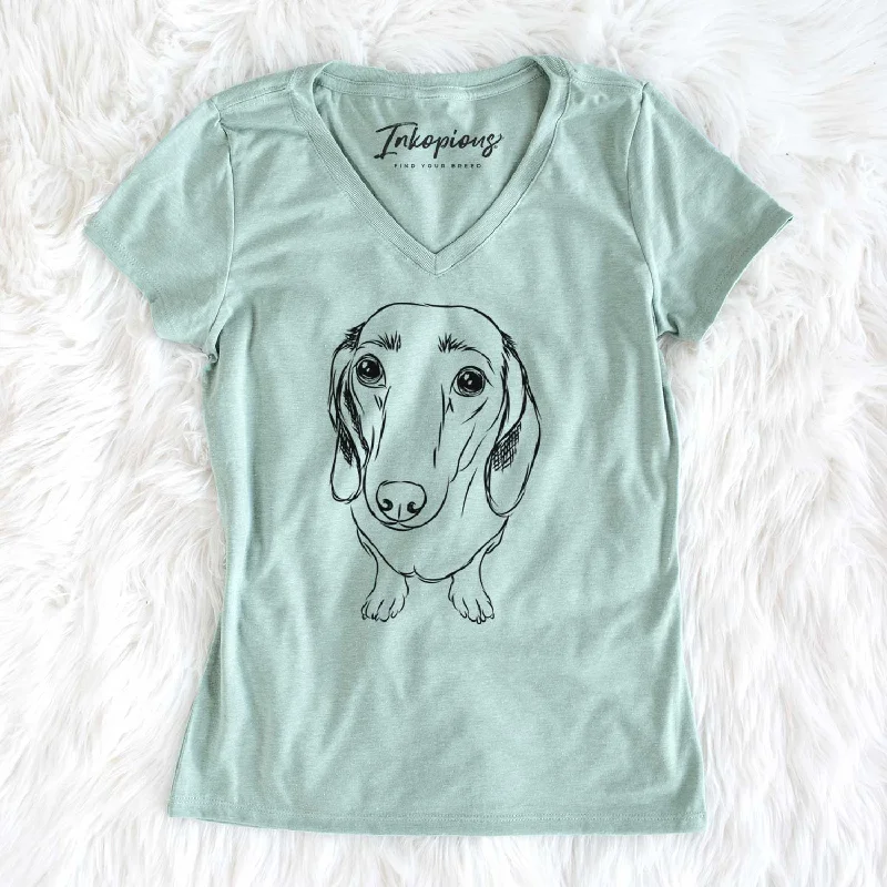Bare Annabelle the Dachshund - Women's V-neck Shirt-- Plaid T-Shirt Polka Dot Checkered Bare Annabelle the Dachshund - Women's V-neck Shirt-- Plaid T-Shirt Polka Dot Checkered