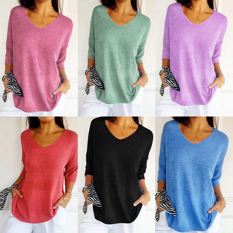 Sleek V-neck Knitwear: Women's Bottoming Shirt-- Terry Blend Velvet Blend Canvas Blend Sleek V-neck Knitwear: Women's Bottoming Shirt-- Terry Blend Velvet Blend Canvas Blend