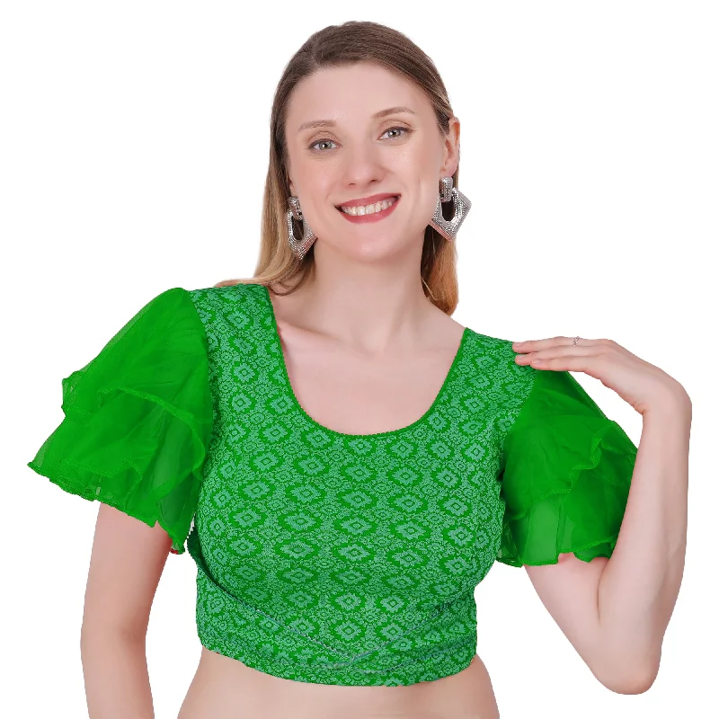 Vamika Hosiery Green Butterfly Frill Sleeves Blouse Office-Ready Blouse