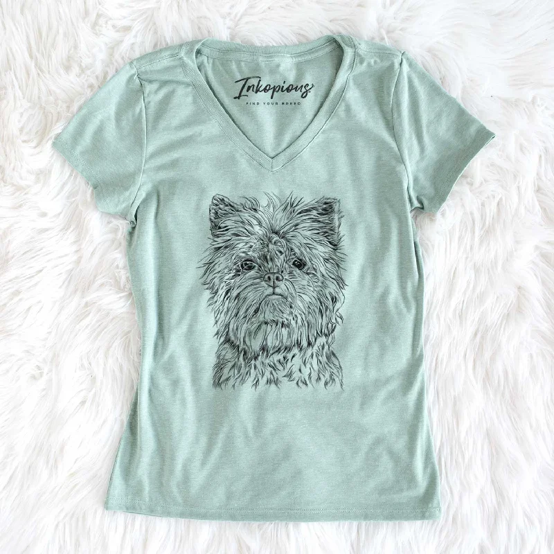 Bare Alvin the Affenpinscher - Women's V-neck Shirt-- Print Jacquard Patchwork