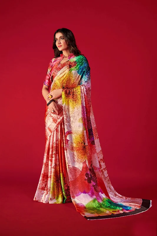 Sonakshi Women's Multicolor Digital Printed Satin Crepe Saree with Blouse Elegant Silk Blouse Sonakshi Women's Multicolor Digital Printed Satin Crepe Saree with Blouse Elegant Silk Blouse